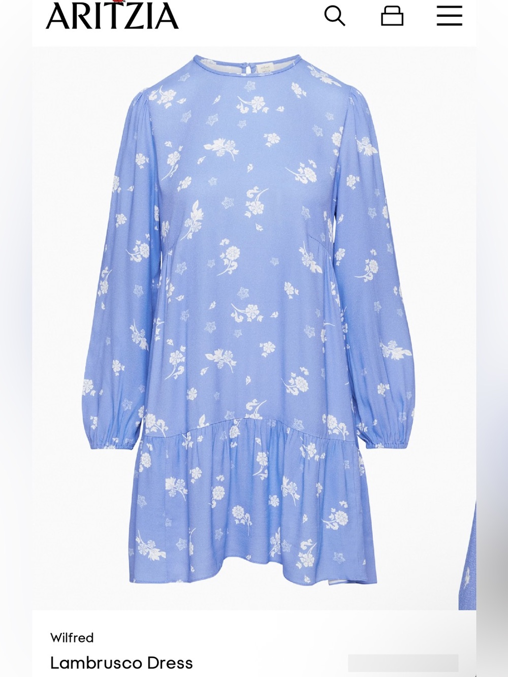 NWT Aritzia Wilfred Lambrusco Floral Mini Dress - Periwinkle with White
